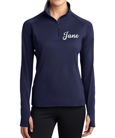 Personalized Embroidered Zip Pullover Custom Add Your Text Half Zip Sport Sweatshirt for Women Navy $25.14 Activewear