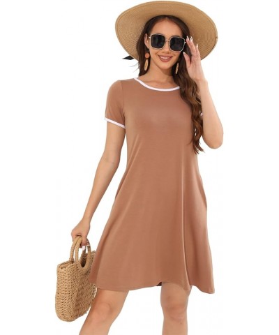 Summer Dresses for Women 2024 Beach Floral Sundress Short Sleeve Pockets Casual Tshirt Dress A-brwon White $19.38 Dresses