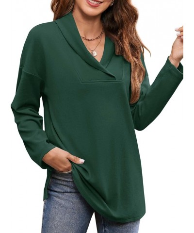 Women Polo Shirts Shawl Neck Long Sleeve Tops Tunic Tops to Wear with Leggings Dark Green $15.80 Sweaters