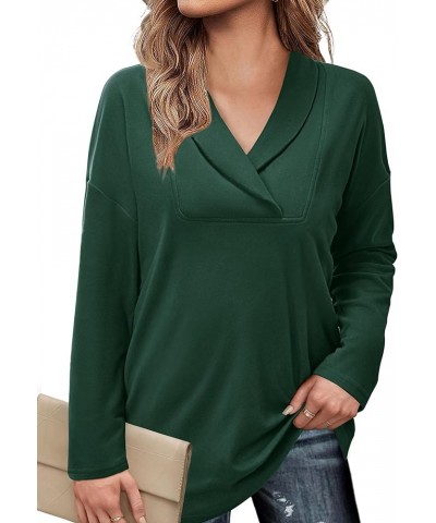 Women Polo Shirts Shawl Neck Long Sleeve Tops Tunic Tops to Wear with Leggings Dark Green $15.80 Sweaters