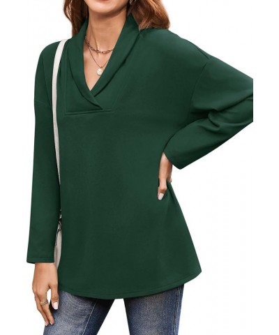 Women Polo Shirts Shawl Neck Long Sleeve Tops Tunic Tops to Wear with Leggings Dark Green $15.80 Sweaters