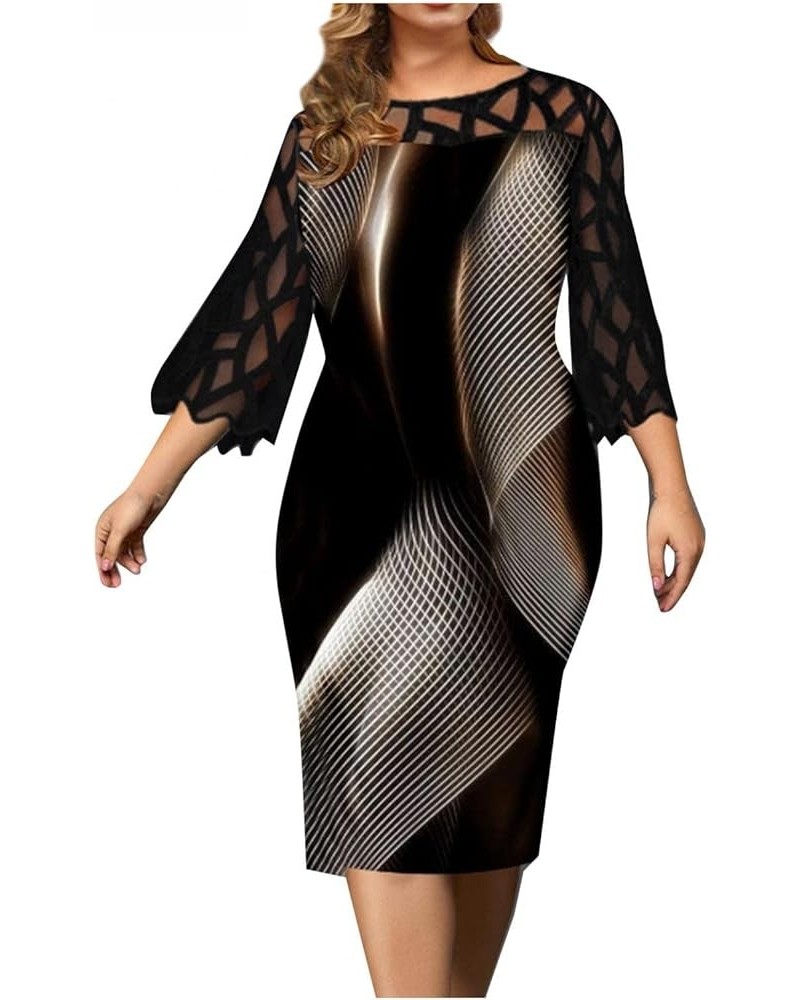 Women's Sequins Mesh Empire Waist Round Neck Solid Color 3/4 Sleeve Evening Dress Wrap Knee Length Dresses B-black $12.15 Dre...