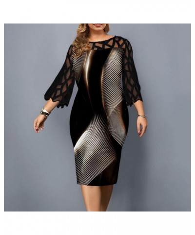 Women's Sequins Mesh Empire Waist Round Neck Solid Color 3/4 Sleeve Evening Dress Wrap Knee Length Dresses B-black $12.15 Dre...