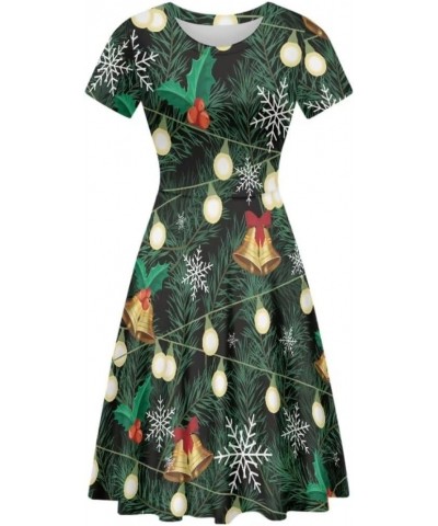 Cute Cherries Women's Short Sleeve Dress Summer Midi Dress Festival Tunic Top Dress Green Christmas Bells $17.81 Others