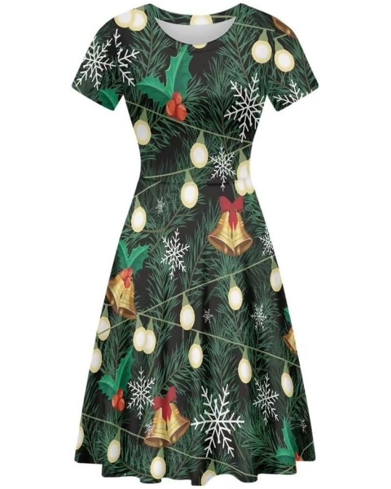 Cute Cherries Women's Short Sleeve Dress Summer Midi Dress Festival Tunic Top Dress Green Christmas Bells $17.81 Others