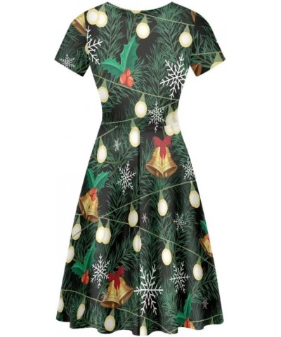 Cute Cherries Women's Short Sleeve Dress Summer Midi Dress Festival Tunic Top Dress Green Christmas Bells $17.81 Others