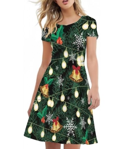 Cute Cherries Women's Short Sleeve Dress Summer Midi Dress Festival Tunic Top Dress Green Christmas Bells $17.81 Others