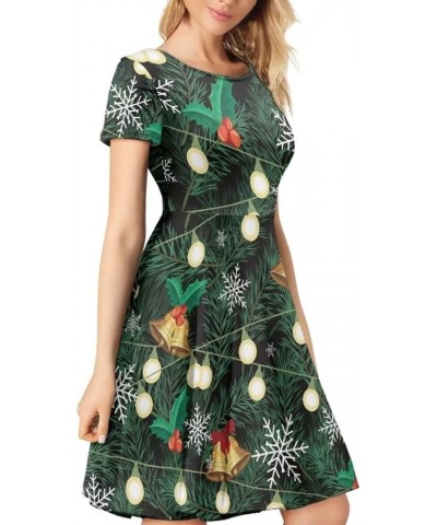 Cute Cherries Women's Short Sleeve Dress Summer Midi Dress Festival Tunic Top Dress Green Christmas Bells $17.81 Others