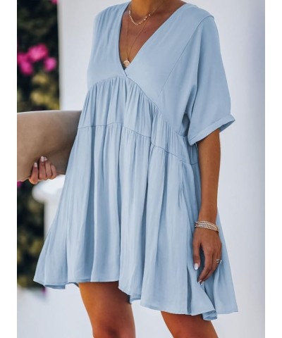 Women's V Neck Tie Back High Waist Ruffle Flowy Swing Summer Dress E2-blue $15.91 Dresses