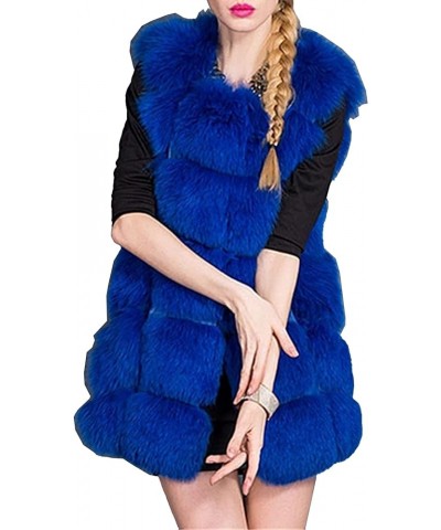 Women's Faux Fur Vest Outerwear Sleeveless Winter Thick Warm Open Front Furry Cardigan Jacket Coats Blue $30.08 Coats