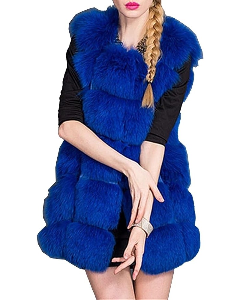 Women's Faux Fur Vest Outerwear Sleeveless Winter Thick Warm Open Front Furry Cardigan Jacket Coats Blue $30.08 Coats