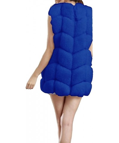 Women's Faux Fur Vest Outerwear Sleeveless Winter Thick Warm Open Front Furry Cardigan Jacket Coats Blue $30.08 Coats