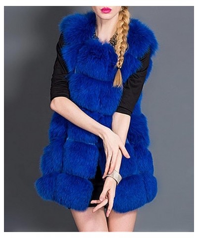 Women's Faux Fur Vest Outerwear Sleeveless Winter Thick Warm Open Front Furry Cardigan Jacket Coats Blue $30.08 Coats