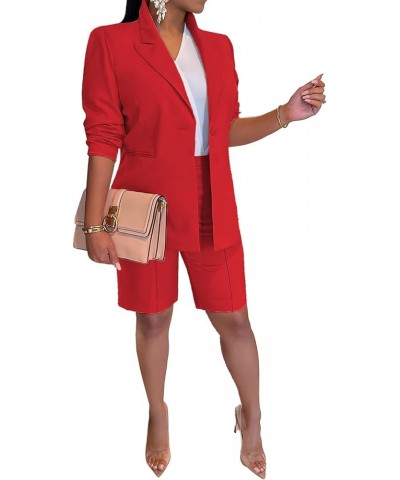 Women's Two Piece Outfits Suit Set Deep V Neck Open Front Long Sleeve Lapel Button Down Business Blazer and Shorts Pants Set ...