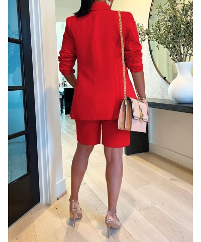 Women's Two Piece Outfits Suit Set Deep V Neck Open Front Long Sleeve Lapel Button Down Business Blazer and Shorts Pants Set ...