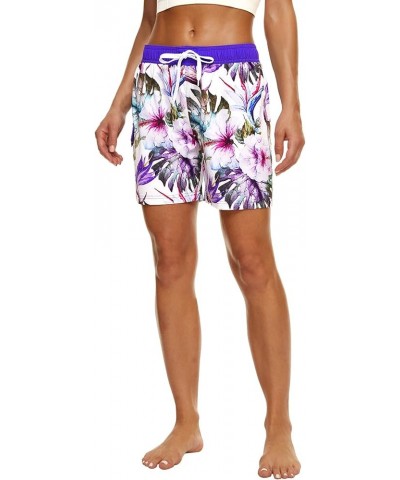 Women's Board Shorts Quick Dry Drawstring Sports Summer Bottom Swim Shorts with Pocket 26150 Floral Purple $13.76 Swimsuits