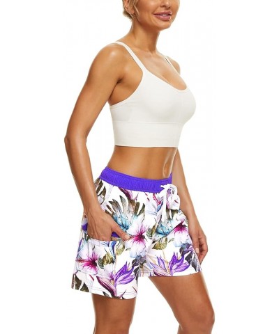 Women's Board Shorts Quick Dry Drawstring Sports Summer Bottom Swim Shorts with Pocket 26150 Floral Purple $13.76 Swimsuits