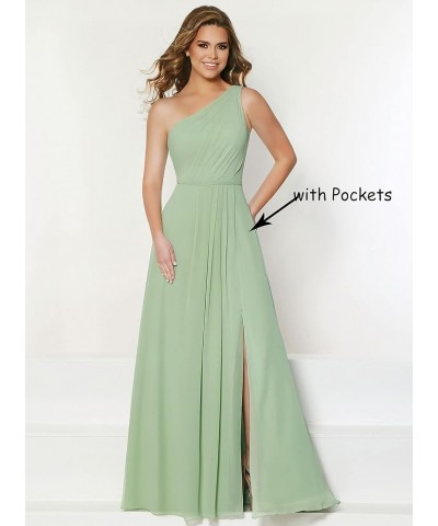 One Shoulder Bridesmaid Dresses for Women Chiffon Split Formal Dress for Women with Pockets Champagne $26.40 Dresses