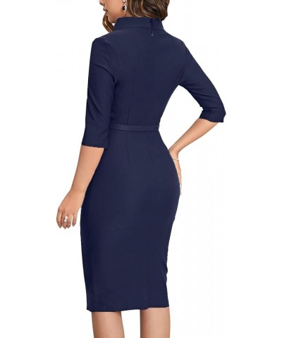 Women's 1950s Vintage 3/4 Sleeve Elegant Collar Cocktail Evening Dress Navy Blue 1 $19.75 Dresses