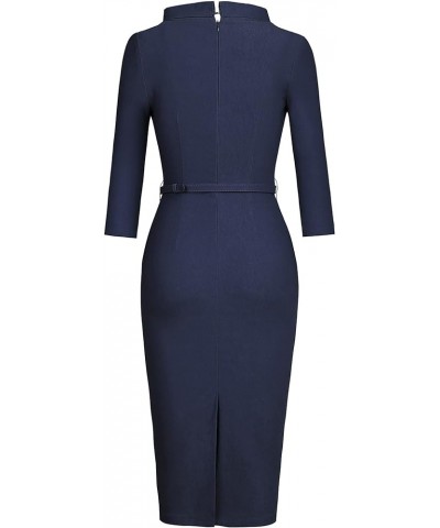 Women's 1950s Vintage 3/4 Sleeve Elegant Collar Cocktail Evening Dress Navy Blue 1 $19.75 Dresses