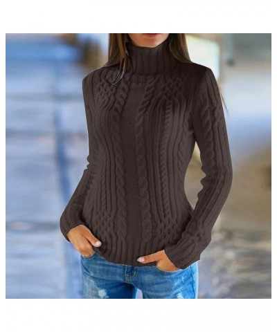 Women's Sweaters Knit Crochet Top Turtleneck Sweater Women Winter Knitted Wool Knit Tops Long Sleeve Sweater Coffee $9.35 Swe...