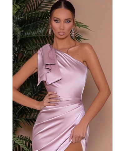 One Shoulder Mermaid Prom Dresses Long with Slit Satin Bridesmaid Dress for Women 2024 Formal Evening Gown Yellow $28.80 Dresses