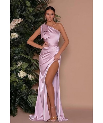 One Shoulder Mermaid Prom Dresses Long with Slit Satin Bridesmaid Dress for Women 2024 Formal Evening Gown Yellow $28.80 Dresses