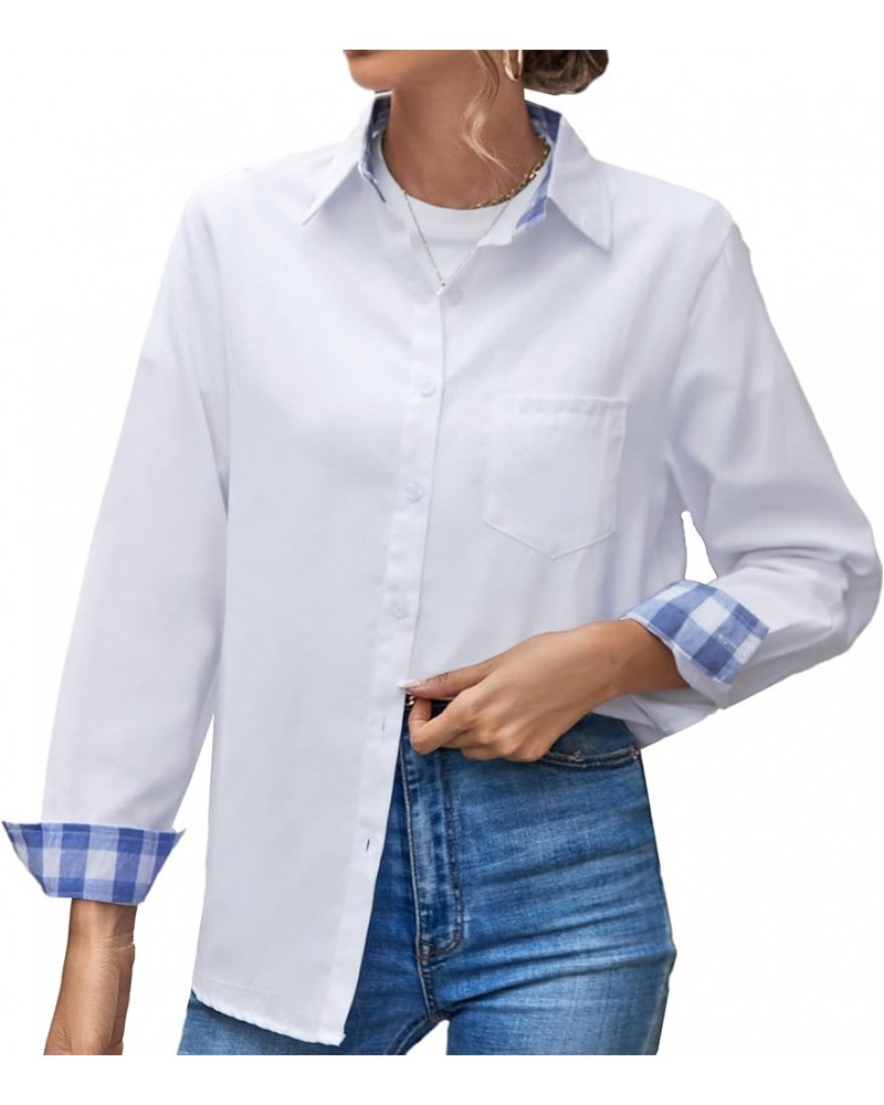 Girls & Women's Long Sleeve Casual Button Down Shirts, 3 Months - Adult 2XL Women A White / Blue $7.94 Blouses