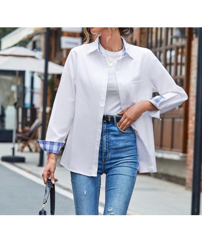 Girls & Women's Long Sleeve Casual Button Down Shirts, 3 Months - Adult 2XL Women A White / Blue $7.94 Blouses