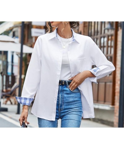 Girls & Women's Long Sleeve Casual Button Down Shirts, 3 Months - Adult 2XL Women A White / Blue $7.94 Blouses