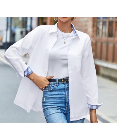 Girls & Women's Long Sleeve Casual Button Down Shirts, 3 Months - Adult 2XL Women A White / Blue $7.94 Blouses