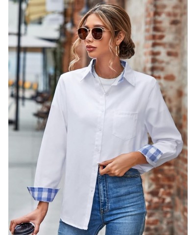 Girls & Women's Long Sleeve Casual Button Down Shirts, 3 Months - Adult 2XL Women A White / Blue $7.94 Blouses