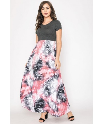 Eloges Summer Short Sleeve Floral Tie Dye Multi Stripe Plus Casual Long Maxi Dress with Pockets Charcoal Pink Tie Dye $12.61 ...