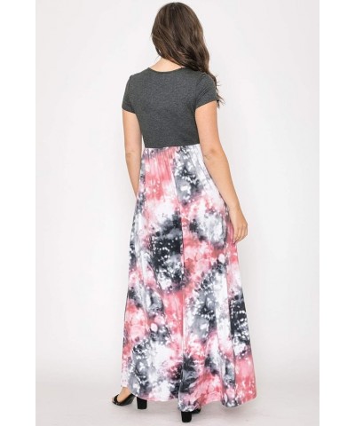 Eloges Summer Short Sleeve Floral Tie Dye Multi Stripe Plus Casual Long Maxi Dress with Pockets Charcoal Pink Tie Dye $12.61 ...