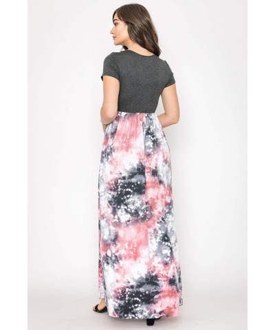 Eloges Summer Short Sleeve Floral Tie Dye Multi Stripe Plus Casual Long Maxi Dress with Pockets Charcoal Pink Tie Dye $12.61 ...