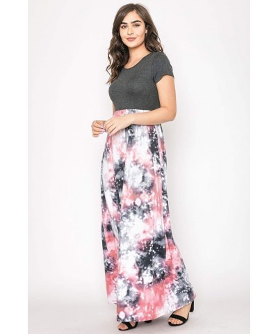 Eloges Summer Short Sleeve Floral Tie Dye Multi Stripe Plus Casual Long Maxi Dress with Pockets Charcoal Pink Tie Dye $12.61 ...