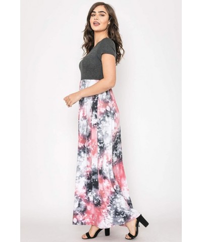 Eloges Summer Short Sleeve Floral Tie Dye Multi Stripe Plus Casual Long Maxi Dress with Pockets Charcoal Pink Tie Dye $12.61 ...