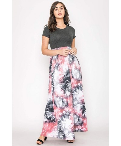 Eloges Summer Short Sleeve Floral Tie Dye Multi Stripe Plus Casual Long Maxi Dress with Pockets Charcoal Pink Tie Dye $12.61 ...