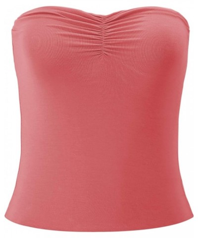 Women's Strapless Casual Basic Tube Top Shirt Basic Sleeveless Cute 2024 Summer Outfits Solid Tops Wine Red $6.37 Tops