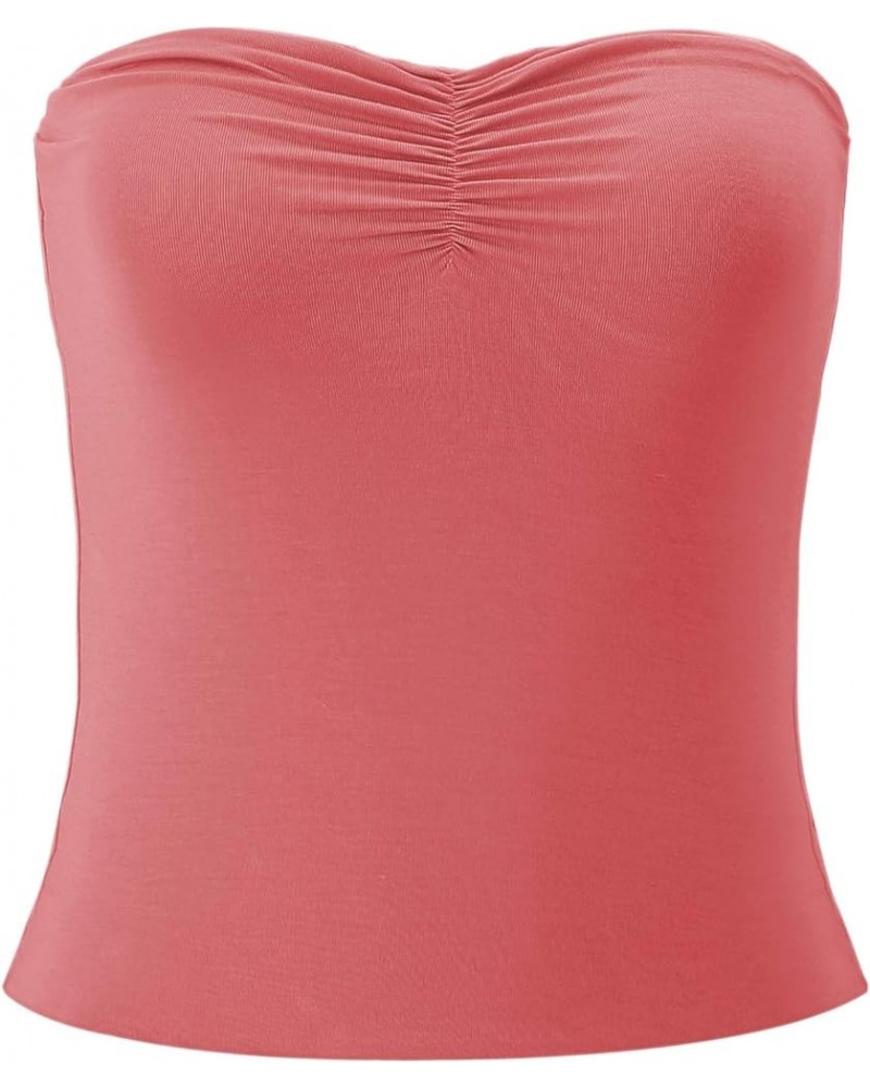 Women's Strapless Casual Basic Tube Top Shirt Basic Sleeveless Cute 2024 Summer Outfits Solid Tops Wine Red $6.37 Tops