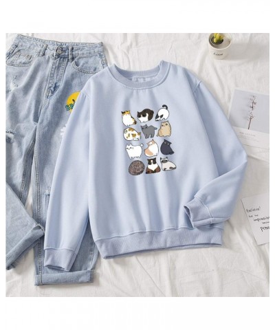 Cute Cat Hoodie Crewneck Long Sleeve Cotton Tops Pullover Sweatshirts for Women Blue $14.54 Hoodies & Sweatshirts