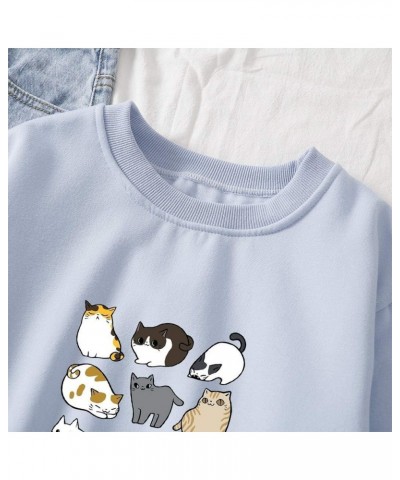 Cute Cat Hoodie Crewneck Long Sleeve Cotton Tops Pullover Sweatshirts for Women Blue $14.54 Hoodies & Sweatshirts