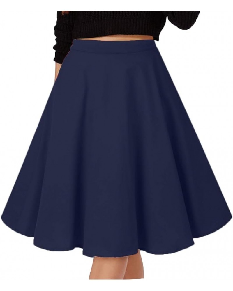 Musever Women's Pleated Vintage Skirts Floral Print Casual Midi Skirt A-navy $10.59 Skirts