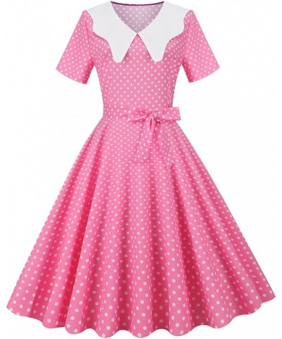 Pink Plaid Polka Dress for Women's Vintage 1950s Cocktail Party Swing Dresses Summer Casual Wedding Retro A-line Gown Pink $9...