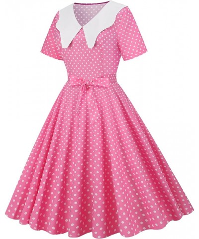 Pink Plaid Polka Dress for Women's Vintage 1950s Cocktail Party Swing Dresses Summer Casual Wedding Retro A-line Gown Pink $9...