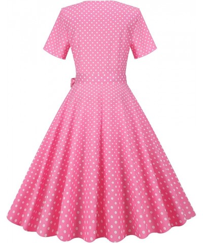 Pink Plaid Polka Dress for Women's Vintage 1950s Cocktail Party Swing Dresses Summer Casual Wedding Retro A-line Gown Pink $9...