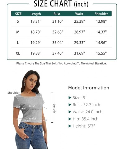 Women's Casual Short Sleeve Square Neck Summer Tops Ribbed Knit Slim Fit Tee Shirts Black $9.00 Tops