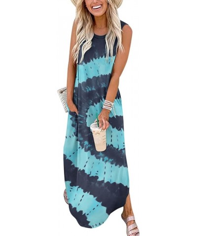 Women's Casual Summer Loose Sunresses Long Dresses Sleeveless Split Maxi Beach Dress with Pockets 4-tie Dye Blue $18.45 Dresses