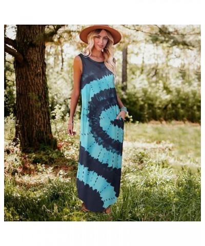 Women's Casual Summer Loose Sunresses Long Dresses Sleeveless Split Maxi Beach Dress with Pockets 4-tie Dye Blue $18.45 Dresses