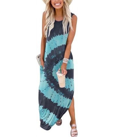 Women's Casual Summer Loose Sunresses Long Dresses Sleeveless Split Maxi Beach Dress with Pockets 4-tie Dye Blue $18.45 Dresses